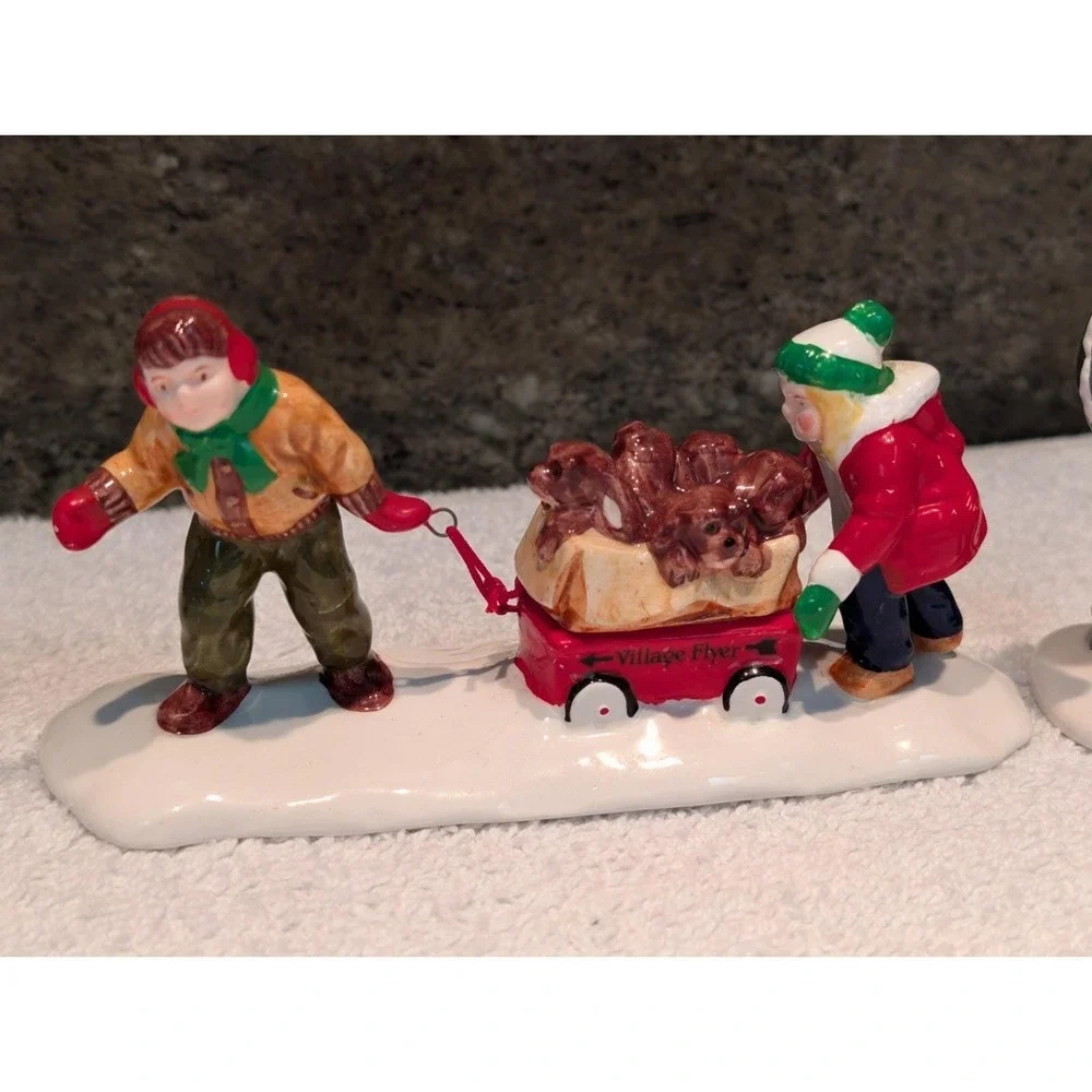 DEPT 56 Snow Village Accessory Children Kids Puppy Dog Harley Davidson Tire Lot
